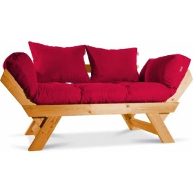 Resim Mobil Deco Kombin Wood Ahşap Iki Kişilik Koltuk Bahçe Koltuğu Yataklı Ceviz Kırmızı 