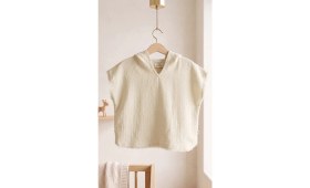 Resim Snowed Store %100 Organik Pamuk Müslin Krem Renk Panço/kaftan/bornoz - Nefes Alan Yumuşak Doku 