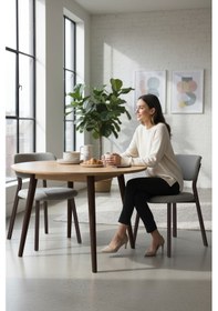 Resim Canisa Toldy Serisi 4 Adet Gri Bukle Kumaş Mutfak Sandalyesi Kahve Metal Ayak Gri Sandalye Ayaklar Kahve 