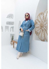 Resim Neways 6655-kuşaklı Denim Ceket Mavi Mavi 