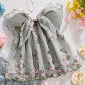 Resim tm186 Kadın Yazlık File Nakışlı Camisole Üst - Açık Gri Fiyonk Detayı & Çiçek Baskılı, Volanlı Omuzsuz Dolla Gömlek Tatil Kıyafeti için Rahat Resort Giyim, Şık Yaz Bluzu, Plaj Kamisolü, Zarif Detaylar 