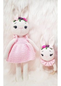 Resim Amigurumi Organik Örgü Oyuncak Tavşan ve Çıngırak 
