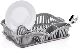 Resim Çok Amaçlı Bulaşıklık Kurutmalık ve Tabaklık, Gri, Plastik, BPA İçermeyen, Tezgah Üstü Düzenleyici, Kompakt Tasarım 