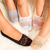 Resim 5-Pair Set Kadın'lar için Kiraz Çiçeği Dantel Görünmez Çoraplar, %95 Polyester %5 Spandex, Örgü Kumaş, Düz Renk, Kontrast Dantel Detaylı Görünmez Tekne Çorapları, Makinede Yıkanabilir 