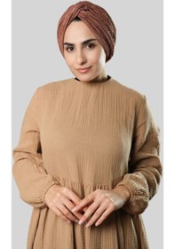 Resim Hürrem Bone Kahve Çapraz Büzgülü Piliseli Tesettür Bone Fukuro Kendinden Desenli 2316 14 Kahverengi 