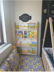 Resim MrtAhşap Montessori Kitaplık Geniş Model Yuvarlak Çıtalı 70 Cm 