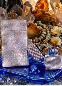 Resim NESGIFT Gümüş Taşlı Slim (İNCE) Uzun Sigara Kutusu Ve Zippo Çakmak Seti 