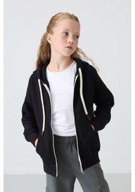 Resim Standart Fit Kapüşonlu 2li Paket Siyah-koyu Bej Kız Çocuk Sweatshirt - 75152 Siyah - Antrasit 