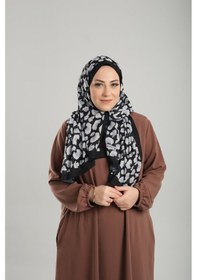 Resim Giverny Siyah Desenli Şal Kesik Elyaf Pamuksu Leopar Dijital Baskılı 202125 01 Siyah 