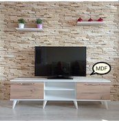 Resim Mobilyasepeti Mobilya Sepeti (Ms 80) Mdf Tv Ünitesi Dolabı,Raflı,Beyaz,Ceviz 