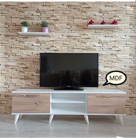 Resim Mobilyasepeti Mobilya Sepeti (Ms 80) Mdf Tv Ünitesi Dolabı,Raflı,Beyaz,Ceviz 