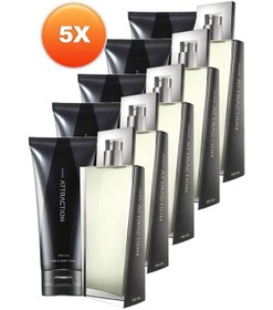Resim Avon Attraction Erkek Parfüm ve Saç Vücut Şampuanı Hediye Paketi Beşli Set 