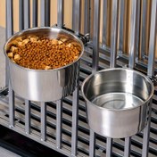 Resim Büyük Köpek Yemlik Paslanmaz Çelik Yemek Kasesi ve Su Bardağı Su Dağıtıcısı Kalınlaştırılmış ve Yükseltilmiş Köpek Kafesi Aksesuarları Kaymaz 