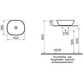 Resim VitrA Plural 7810b475-0016 Kare Alçak Çanak Lavabo, Clean, 45 Cm, Mat Yosun Yeşili 