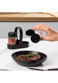 Resim Porsima 00467 Siyah Drop 2 Li Standlı Tuzluk Biberlik Seti - 100ml Siyah 