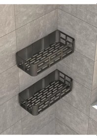 Resim 3 Lü Banyo Düzenleyici Organizer Şampuanlık Havlupan Askısı Havluluk Siyah Banyo Duş Mutfak Rafı Çok Renkli 