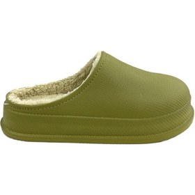 Resim Yeşil Mat Faylon Taban Içi Kürklü Ev Terliği Yeşil 