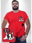 Resim Seni Seviyorum Bulldog Kırmızı Büyük Beden Kadın Basic Minimal Baskılı Tişört Kırmızı 