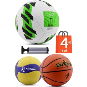 Resim woodhub 4'lü Set Basketbol Voleybol Sert Zemin Futbol Topu Top Şişirme Pompası Seti Yeşil-018 