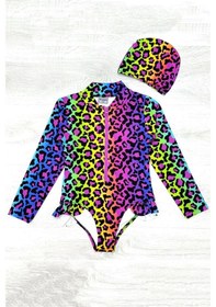 Resim My Kids Wear Fırfır Detaylı Leopar Desen Boneli Kız Çocuk Mayo Lacivert - Çok Renkli 