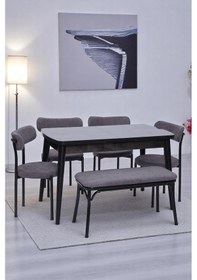 Resim Nehir Alfa Banklı Lak Panel Açılır Mutfak Masa Takımı 75x130cm Siyah 