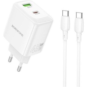 Resim Borofone Bn30 Fuente Pd45w Tip-c + Qc 3.0 Usb Şarj Cihazı 1m Tip-c Tip-c Kablosu, Ab Fişi Beyaz Beyaz 