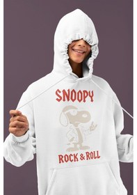 Resim Sevbano Snoopy Rock And Roll Baskılı Unisex Oversize Çizgi Film Karakter beyaz 