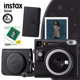 Resim Instax SQ40 Siyah Fotoğraf Makinesi 20li Kare Film Deri Kılıf ve Siyah Albüm 