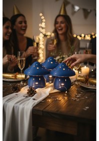 Resim Dekoratif Mantar Süs Led Mumluk Renkli Loş Ambiyans Aydınlatma Balkon Banyo Masa Dekoru Mavi 