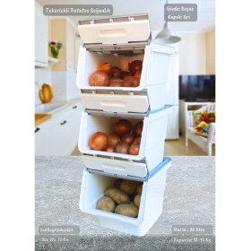 Resim 3’lü Tekerlekli Patateslik Soğanlık Oyuncak Kutusu Patates Soğan Sepeti Motek Gri 36 Lt 