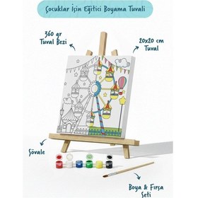 Resim Lunapark Dönme Dolap Temalı Çocuk Boyama Tuvali Şövaleli Eğitici Boyama Seti 20x20 Cm 