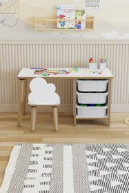 Resim POFİTTO Çocuk Masa Sandalye Takımı-3 Sepetli Çocuk Çalışma Masası Aktivite Masası Yaz-sil Bulut Sandalye 