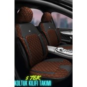 Resim Trobus Efes Konfor Serisi Baklava Desenli Kumaş Deri Detay Koltuk Kılıfı Takımı Oturak 2+1 Sırt Dayama 2+1 