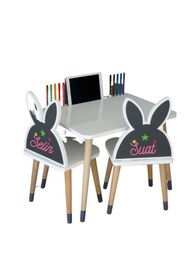 Resim Genel Markalar Çocuk Aktivite Oyun 1 Masa 2 Sandalye Takımı 2-6 Yaş - Tavşanlı- Tablet Yeri 