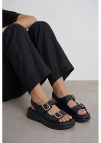 Resim Giamgia Store Kadın Siyah İki Bantlı Kalın Taban Rahat Günlük Sandalet-2357 