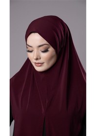 Resim Hürrem Bone Bordo Pratik Hazır Geçmeli Tesettür Eşarp Sandy Kumaş Yırtmaçlı Düz Hijab 2310 16 