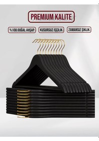 Resim Siyah Ahşap Elbise Pantolon Askısı Gold Kanca 10 Adet Siyah 