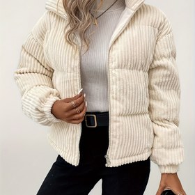 Resim Kadınlar İçin Şık Beyaz Kord Ceket - Tam Fermuarlı, Çift Katmanlı Yumuşak Astar, Makinede yenilebilir, şık şekilde kullanılabilir, orta resmi giyim ikonik sıcacaktır 