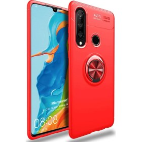 Resim Huawei P30 Lite Kılıf Kickstand Ring Holder Kırmızı 