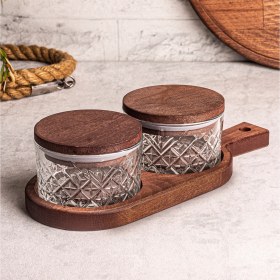 Resim Snippy Troy Milla - 3 Parça Ahşap Vakumlu Kapaklı Kahvaltılık Sosluk Bal Tereyağlık Reçellik Kahvaltı Seti 