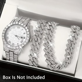 Resim Günlük Giyim, Partiler, Sevgililer Günü, Paskalya, Noel, Cadılar Bayramı, Ramazan, Düğünler, Arkadaşlar ve Aileler için Yeni Unisex Moda Kuvars Saat Bileklik ve Kolye Seti 
