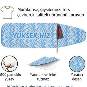 Resim Ütü Masası Kılıfı Keçeli Mavi Zikzak Desen Battal Boy Xxl Pamuklu Yanmaz Üretim Beyaz - Mavi 