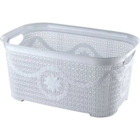 Resim MiraLive 5 Parça Örgü Desenli Plastik Banyo Seti Çamaşır Sepeti Deterjanlık Klik Çöp Kovası Klozet 