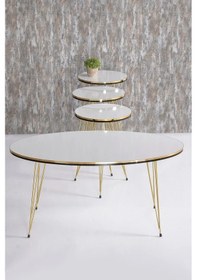 Resim Uslucan Alışveriş Zigon Sehpa Ve Orta Sehpa Elips Set Çift Gold Beyaz Tel Çok Renkli 