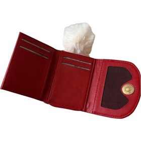 Resim Ulaş Accessories Kırmızı Renk Peluş Beyaz Top Suni Deri Kibar Bozuk Para Bölmeli Kadın Cüzdan Kırmızı 