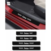 Resim Karbon Kapı Koruma Seat Felicia Kapı Eşiği Siyah Beyaz Felicia Yazılı Dekoratif 4 Parça Set 