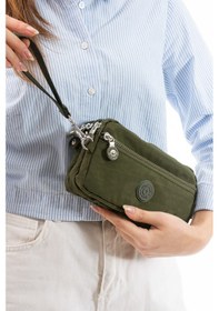 Resim Nemo Bags Haki Unisex Cüzdan, 4 Gözlü, Telefonluk, Crinkle Kumaş, Çapraz Askılı Omuz Çantası, 20x12cm Haki 