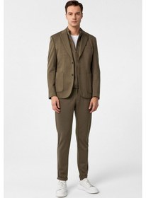 Resim Süvari Haki Slim Fit Düz Sivri Yaka 6 Drop Spor Takım Elbise 