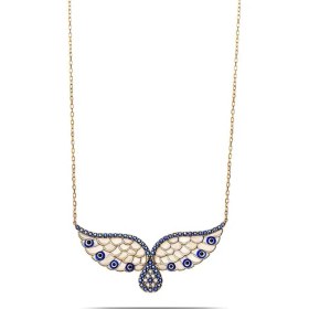 Resim 925 Gümüş Melek Kanatlı Nazar Boncuğu Tasarımlı 925 Ayar Gümüş Kolye Rose Renk 