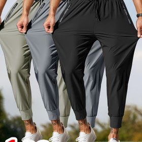 Resim 1'li Paket - Bel İpli Fermuarlı Cep Dar Buz Kaydırmalı Lif Kumaş Esnek Günlük Koşu Pantolon 